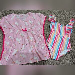 NEW Cat & Jack 4/5 Swimsuit cover-up bundle rainbow unicorn
